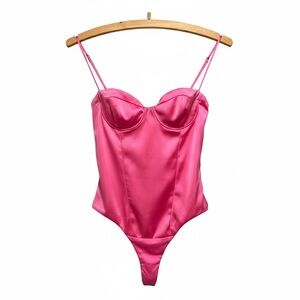 ZARA Pink Satin Effect Corsetry Inspired Bodysuit Top Size Small